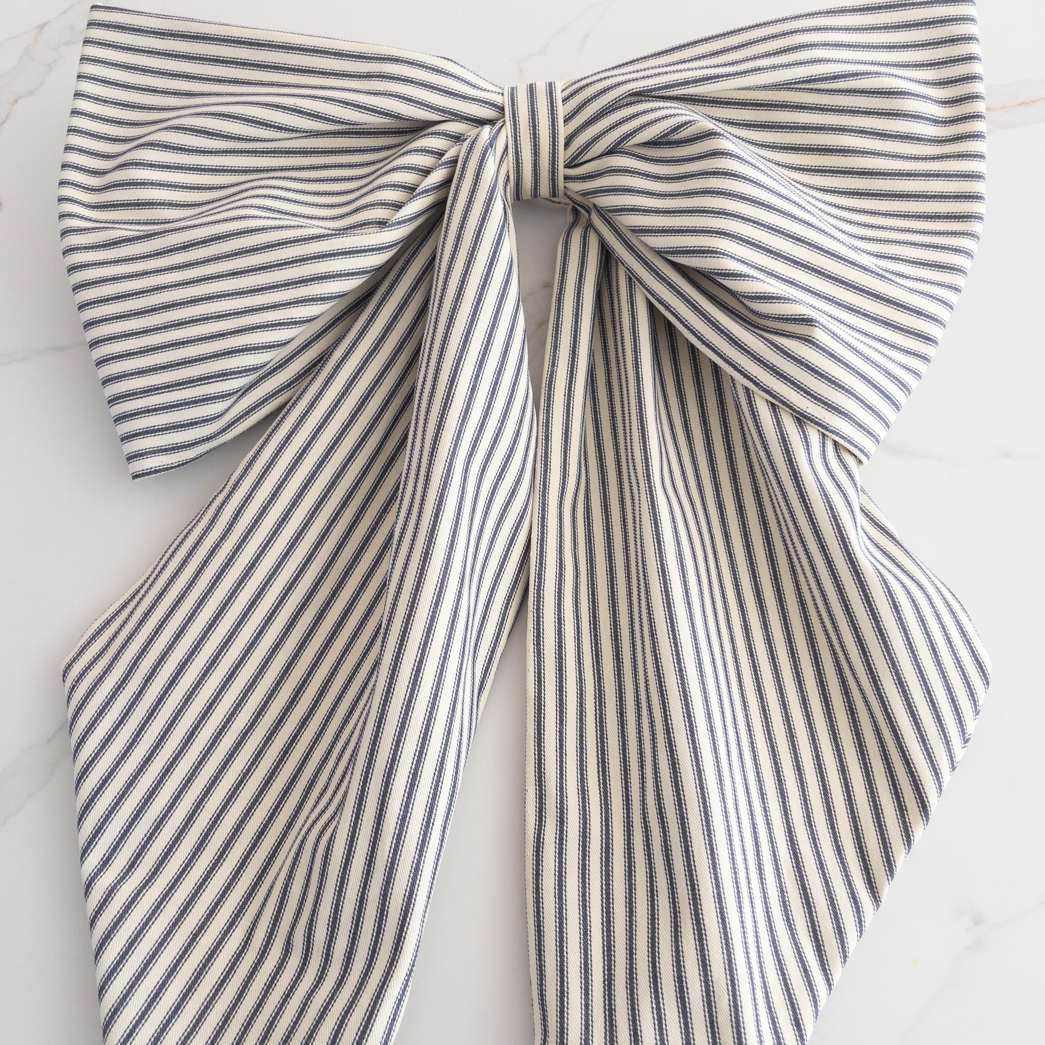 X-Large Handmade Fabric Bow Farmhouse Ticking Stripe - Image 2