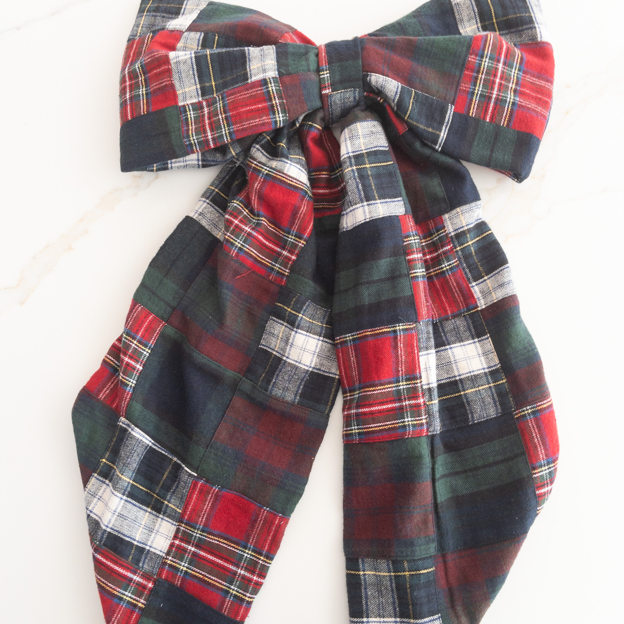 X-Large Handmade Fabric Bow Christmas Quilted Plaid - Image 2