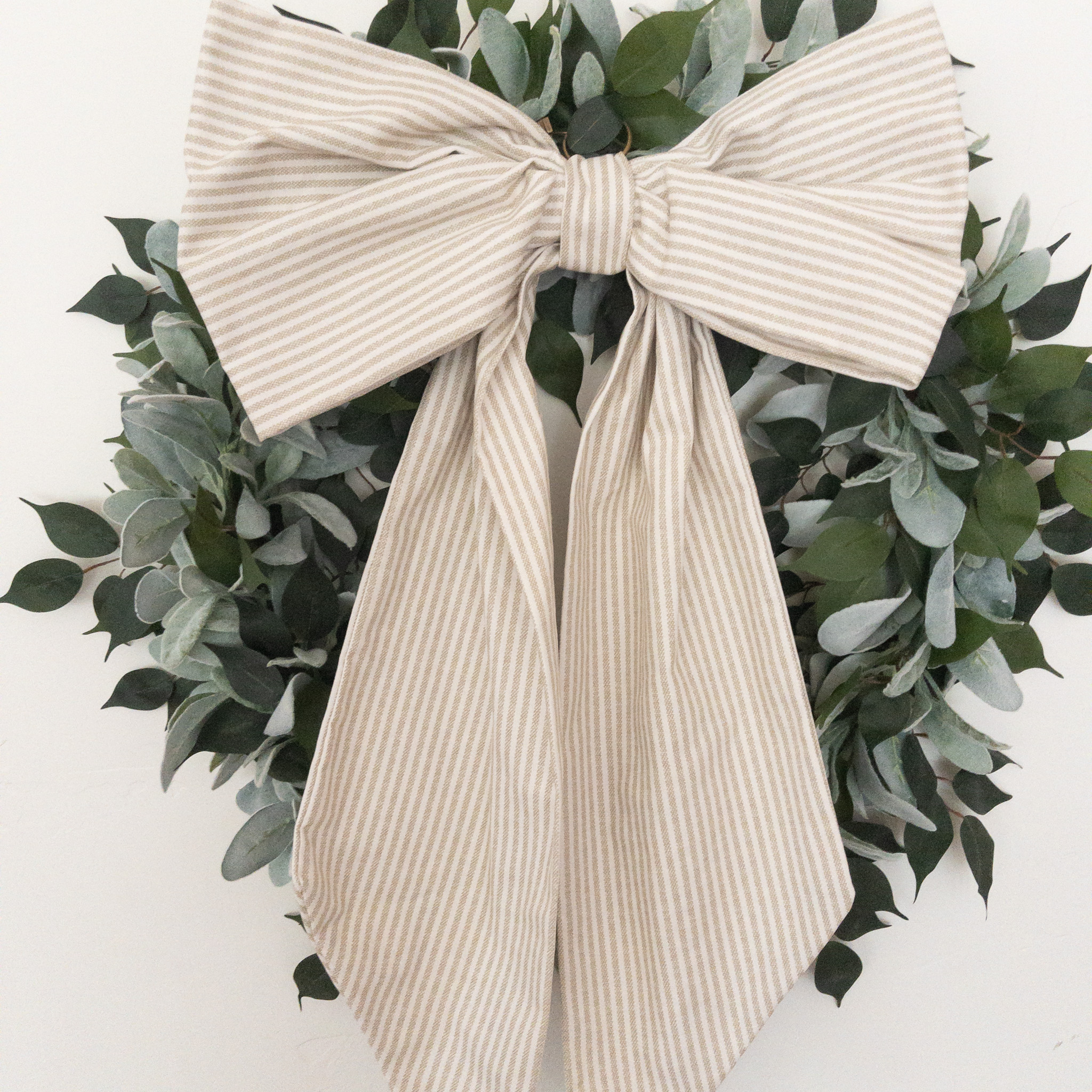 X-Large Handmade Fabric Bow Wide Blue Stripe - Image 2