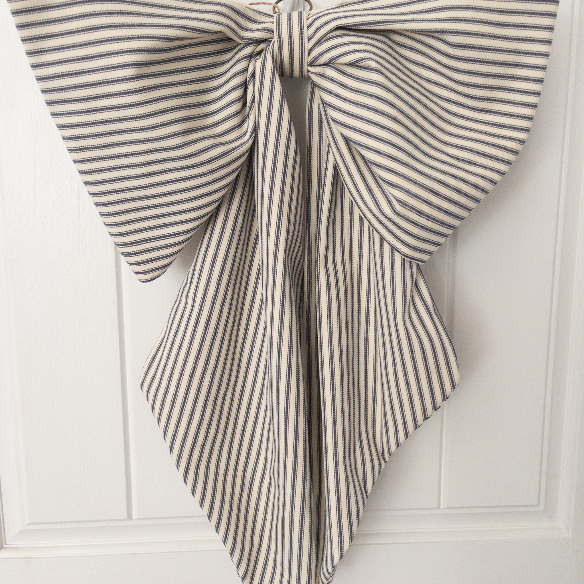 X-Large Handmade Fabric Bow Farmhouse Ticking Stripe - Image 3