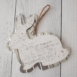 Metal White-washed Wood Bunny