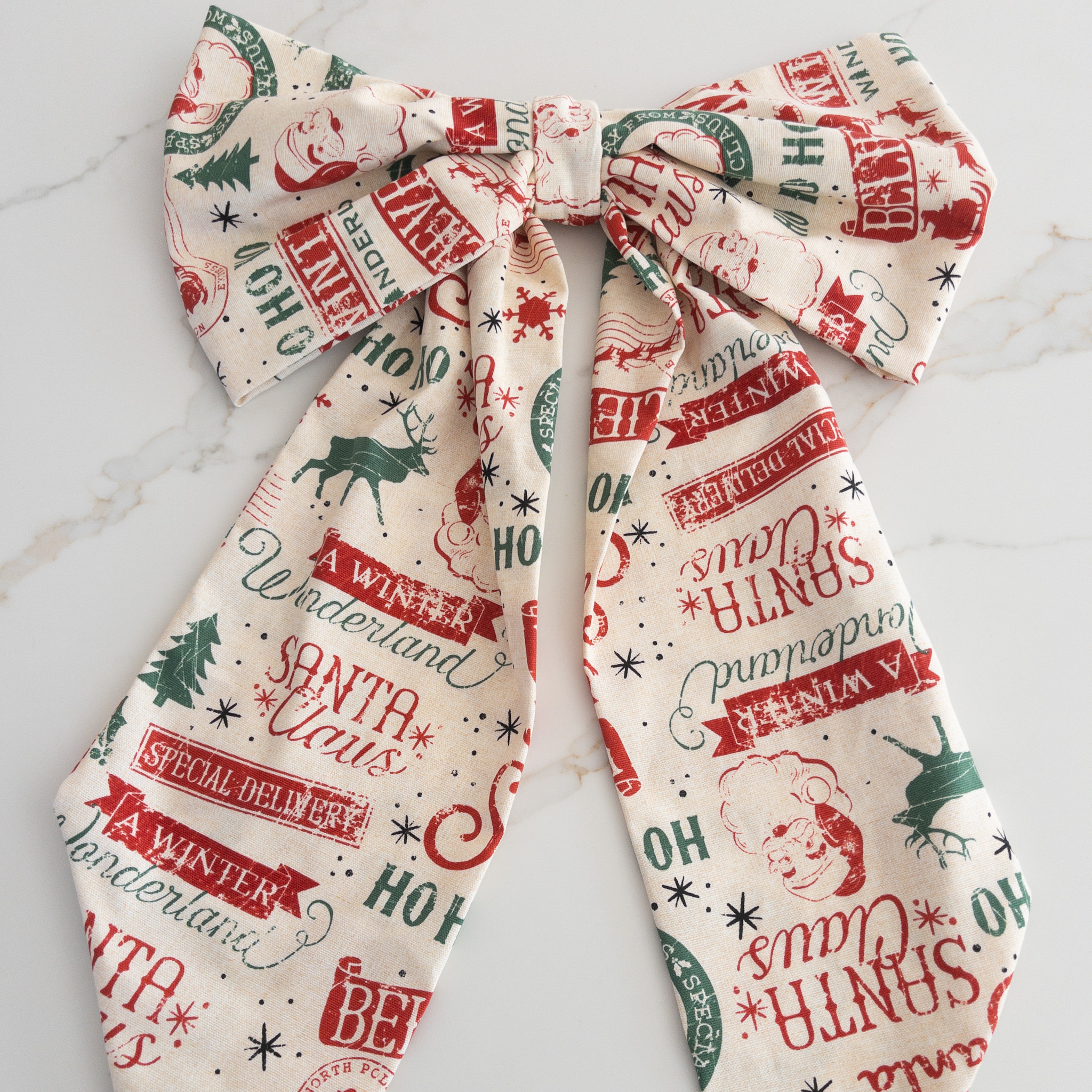 X-Large Handmade Fabric Bow Santa