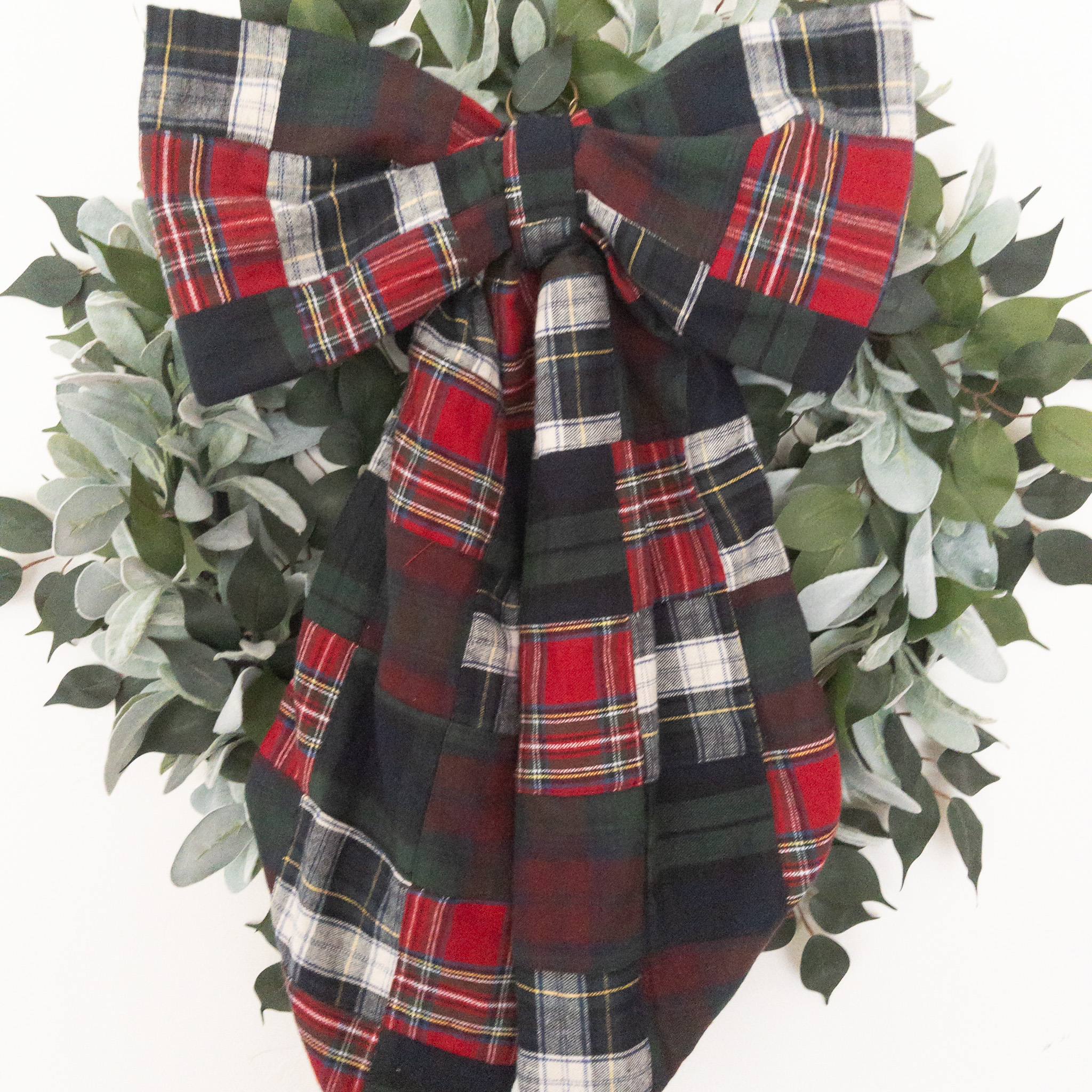 X-Large Handmade Fabric Bow Christmas Quilted Plaid