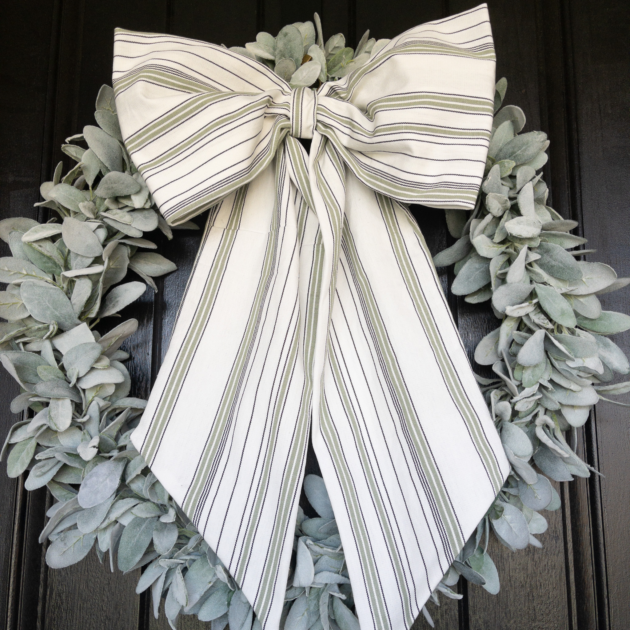 X-Large Handmade Fabric Bow Beige Dotted Stripe - Image 2