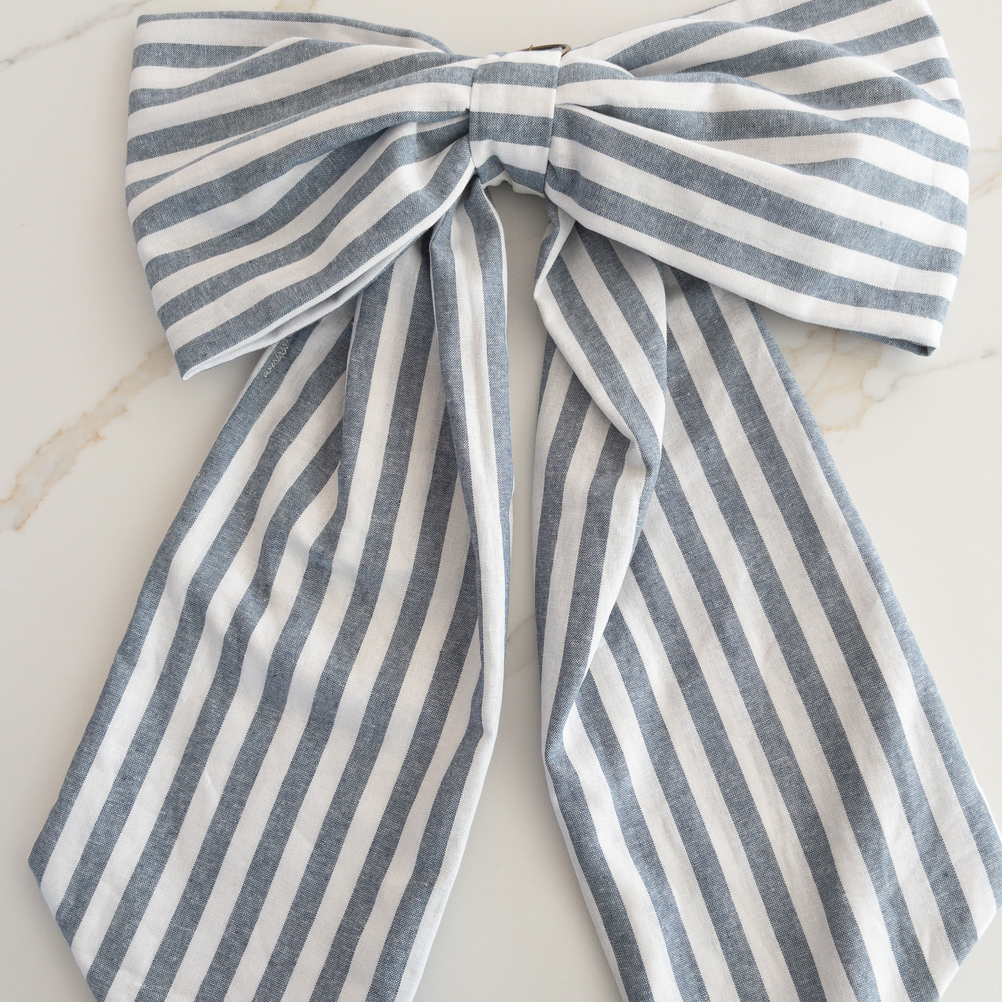 X-Large Handmade Fabric Bow Wide Blue Stripe